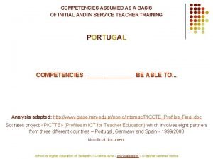 COMPETENCIES ASSUMED AS A BASIS OF INITIAL AND