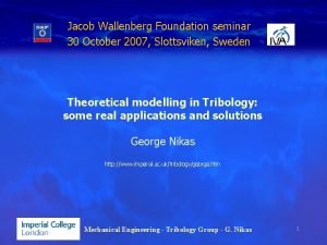 Jacob Wallenberg Foundation seminar 30 October 2007 Slottsviken