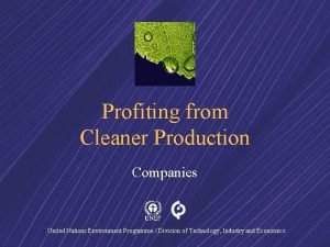 Profiting from Cleaner Production Companies United Nations Environment