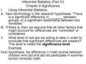 Inferential Statistics Part IV Chapter 8 Significance I