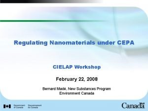 Regulating Nanomaterials under CEPA CIELAP Workshop February 22