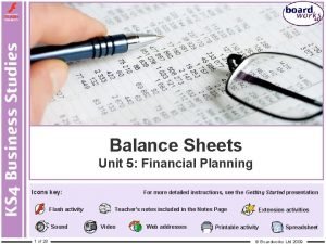 Balance Sheets Unit 5 Financial Planning Icons key