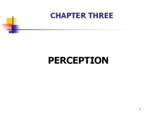 CHAPTER THREE PERCEPTION 1 PERCEPTION DEFINITION Perception is