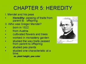 CHAPTER 5 HEREDITY I Mendel and his peas