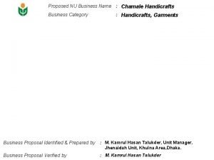 Proposed NU Business Name Chamale Handicrafts Business Category