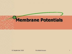 Membrane Potentials 18 September 2020 Excitable tissues 1