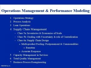 Operations Management Performance Modeling 1 Operations Strategy 2