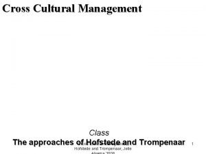 Cross Cultural Management Class The approaches of Hofstede