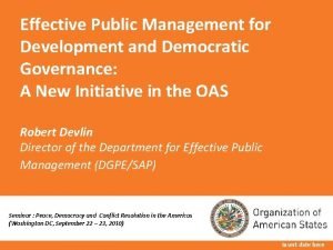 Effective Public Management for Development and Democratic Governance