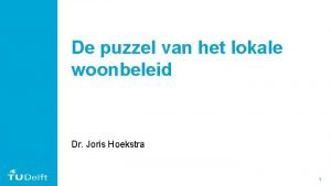 De puzzel van het lokale woonbeleid Dr Joris