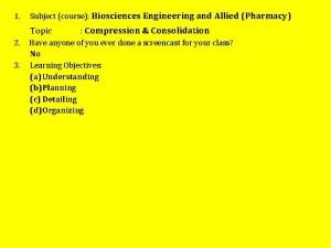 1 Subject course Biosciences Engineering and Allied Pharmacy