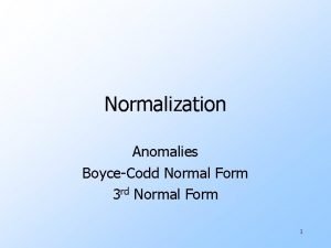 Normalization Anomalies BoyceCodd Normal Form 3 rd Normal