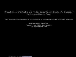 Characterization of a Prostate and Prostate CancerSpecific Circular