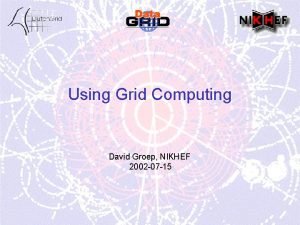 Using Grid Computing David Groep NIKHEF 2002 07