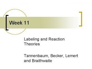 Week 11 Labeling and Reaction Theories Tannenbaum Becker