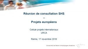 Runion de consultation SHS Projets europens Cellule projets