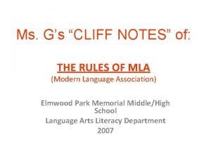 Ms Gs CLIFF NOTES of THE RULES OF