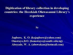 Digitization of library collection in developing countries the