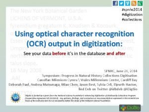 spnhc 2014 digitization collections Using optical character recognition