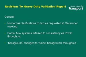 Revisions To Heavy Duty Validation Report General Numerous