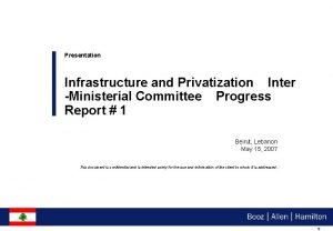 Presentation Infrastructure and Privatization Inter Ministerial Committee Progress