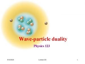 Waveparticle duality Physics 123 9182020 Lecture XII 1