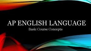 AP ENGLISH LANGUAGE Basic Course Concepts APEL COURSE