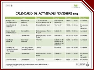 Calendario de actividades de una empresa