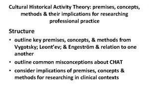 Cultural Historical Activity Theory premises concepts methods their