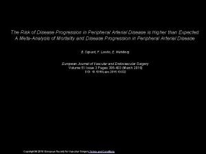 The Risk of Disease Progression in Peripheral Arterial