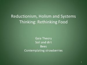 Reductionism Holism and Systems Thinking Rethinking Food Gaia