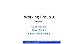 Working Group 3 Summary Coconveners David Alesini Reinhard