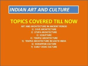 INDIAN ART AND CULTURE TOPICS COVERED TILL NOW