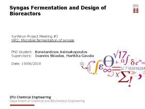 Syngas Fermentation and Design of Bioreactors Synferon Project