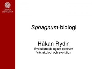 Sphagnumbiologi Hkan Rydin Evolutionsbiologiskt centrum Vxtekologi och evolution