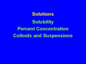 Solutions Solubility Percent Concentration Colloids and Suspensions Solubility