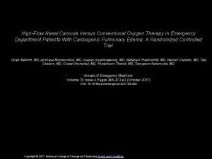 HighFlow Nasal Cannula Versus Conventional Oxygen Therapy in