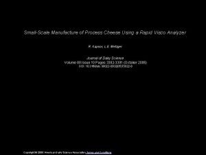 SmallScale Manufacture of Process Cheese Using a Rapid