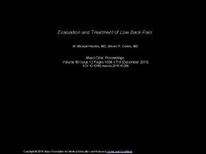 Evaluation and Treatment of Low Back Pain W