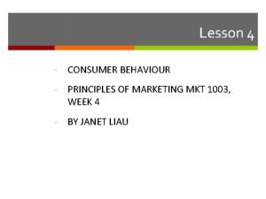 Lesson 4 CONSUMER BEHAVIOUR PRINCIPLES OF MARKETING MKT