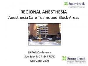 REGIONAL ANESTHESIA Anesthesia Care Teams and Block Areas