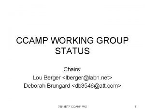 CCAMP WORKING GROUP STATUS Chairs Lou Berger lbergerlabn