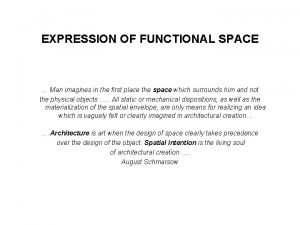 EXPRESSION OF FUNCTIONAL SPACE Man imagines in the