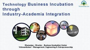 Technology Business Incubation through IndustryAcademia Integration Dhananjay Director