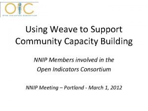 Using Weave to Support Community Capacity Building NNIP