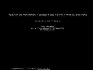 Prevention and management of catheterrelated infection in hemodialysis