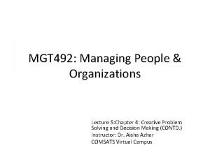 MGT 492 Managing People Organizations Lecture 5 Chapter