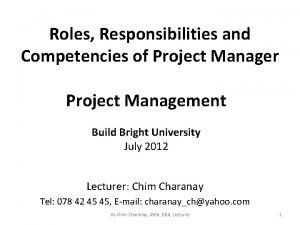 Roles Responsibilities and Competencies of Project Manager Project