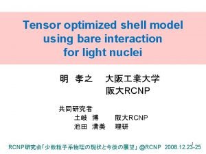 Outline Tensor Optimized Shell Model TOSM Unitary Correlation