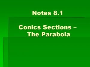 Notes 8 1 Conics Sections The Parabola I